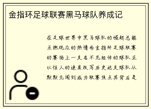 金指环足球联赛黑马球队养成记