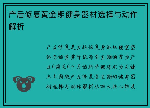 产后修复黄金期健身器材选择与动作解析