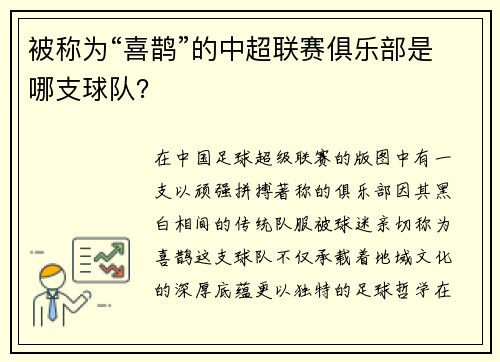 被称为“喜鹊”的中超联赛俱乐部是哪支球队？